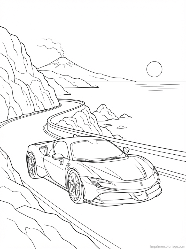 coloriage ferrari sicile etna coucher - dessin gratuit &agrave; imprimer