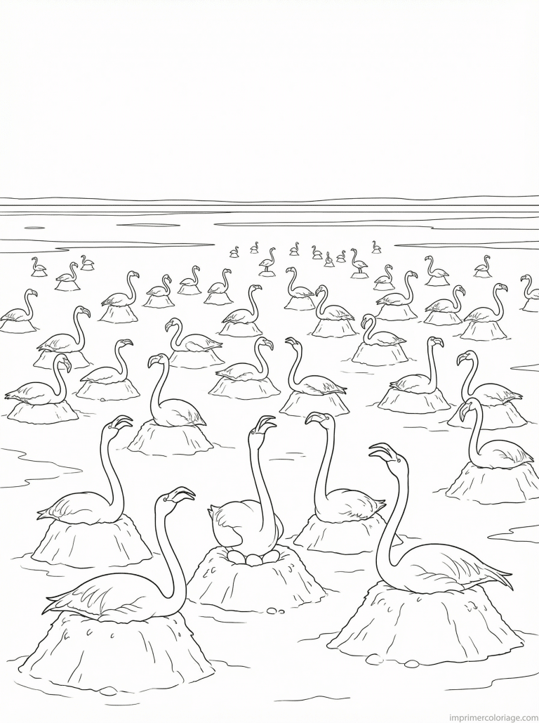 coloriage flamant rose colonie nids à imprimer coloriage flamant rose colonie nids - dessin gratuit à imprimer