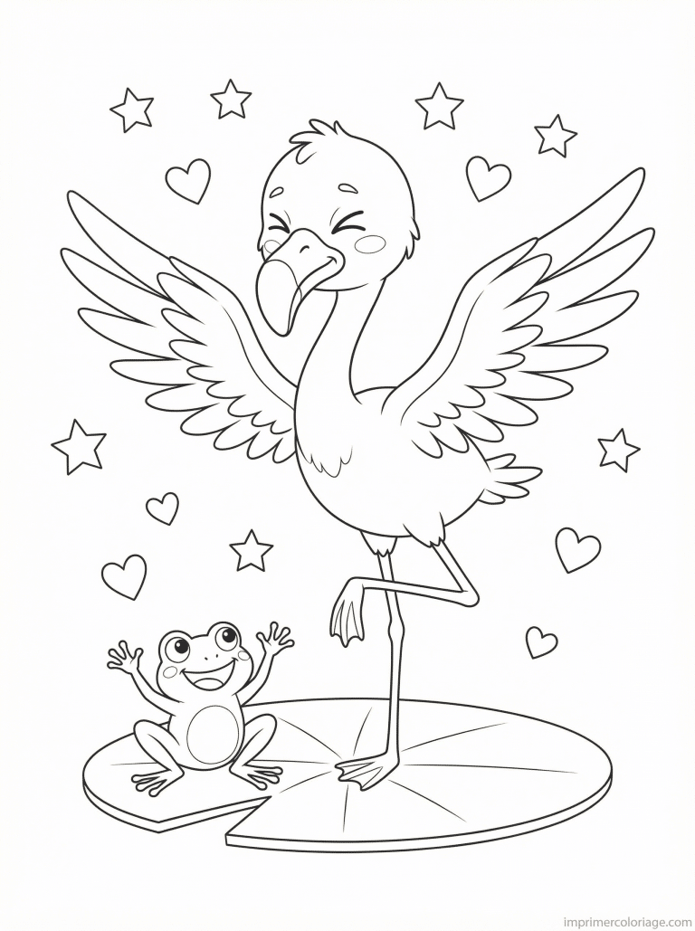 coloriage flamant rose cute equilibre grenouille à imprimer coloriage flamant rose cute equilibre grenouille - dessin gratuit à imprimer