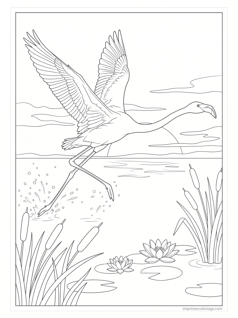 coloriage flamant rose envol coucher à imprimer coloriage flamant rose envol coucher - dessin gratuit à imprimer