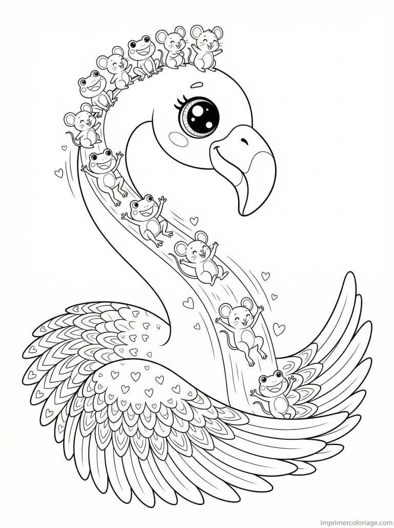 coloriage flamant rose kawaii toboggan à imprimer coloriage flamant rose kawaii toboggan - dessin gratuit à imprimer
