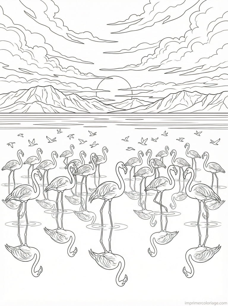 coloriage flamant rose lac reflet montagne à imprimer coloriage flamant rose lac reflet montagne - dessin gratuit à imprimer