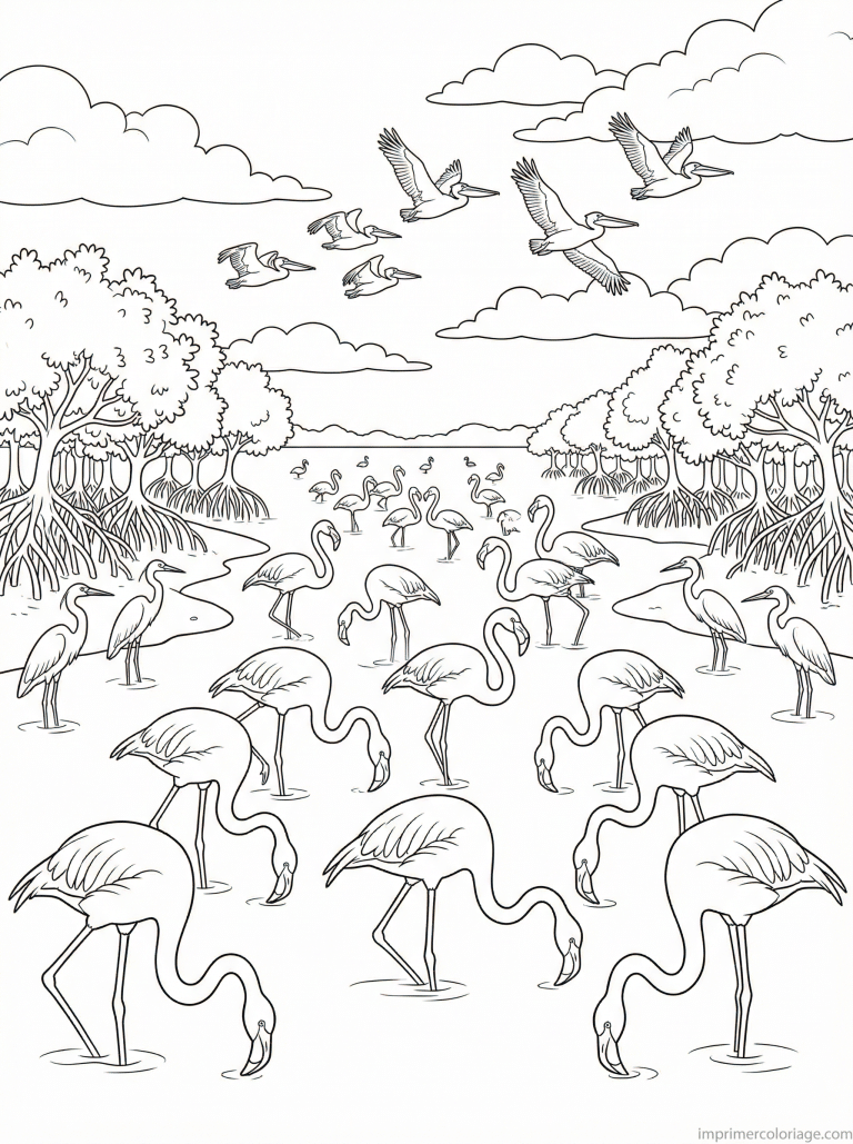 coloriage flamant rose lagune mangroves à imprimer coloriage flamant rose lagune mangroves - dessin gratuit à imprimer