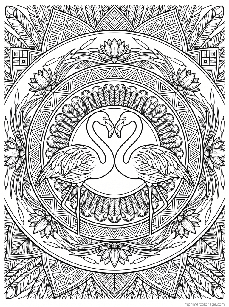 coloriage flamant rose mandala coeur duo à imprimer coloriage flamant rose mandala coeur duo - dessin gratuit à imprimer