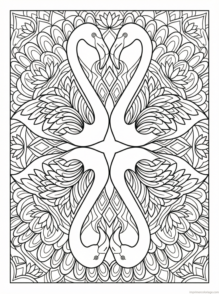 coloriage flamant rose mandala quatre profils à imprimer coloriage flamant rose mandala quatre profils - dessin gratuit à imprimer