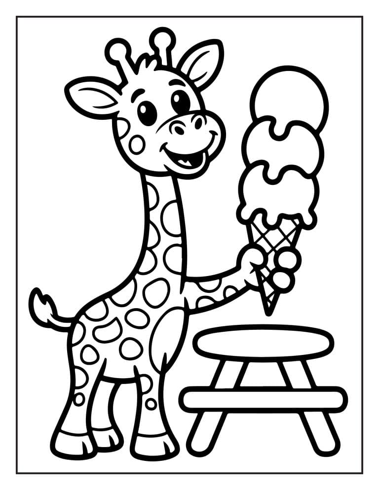 coloriage girafe manger glace - dessin gratuit &agrave; imprimer