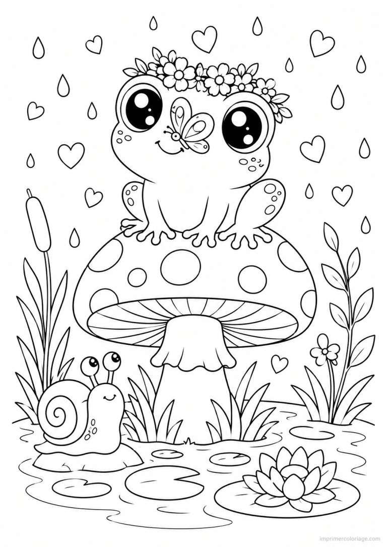 coloriage grenouille cute champignon couronne - dessin gratuit &agrave; imprimer