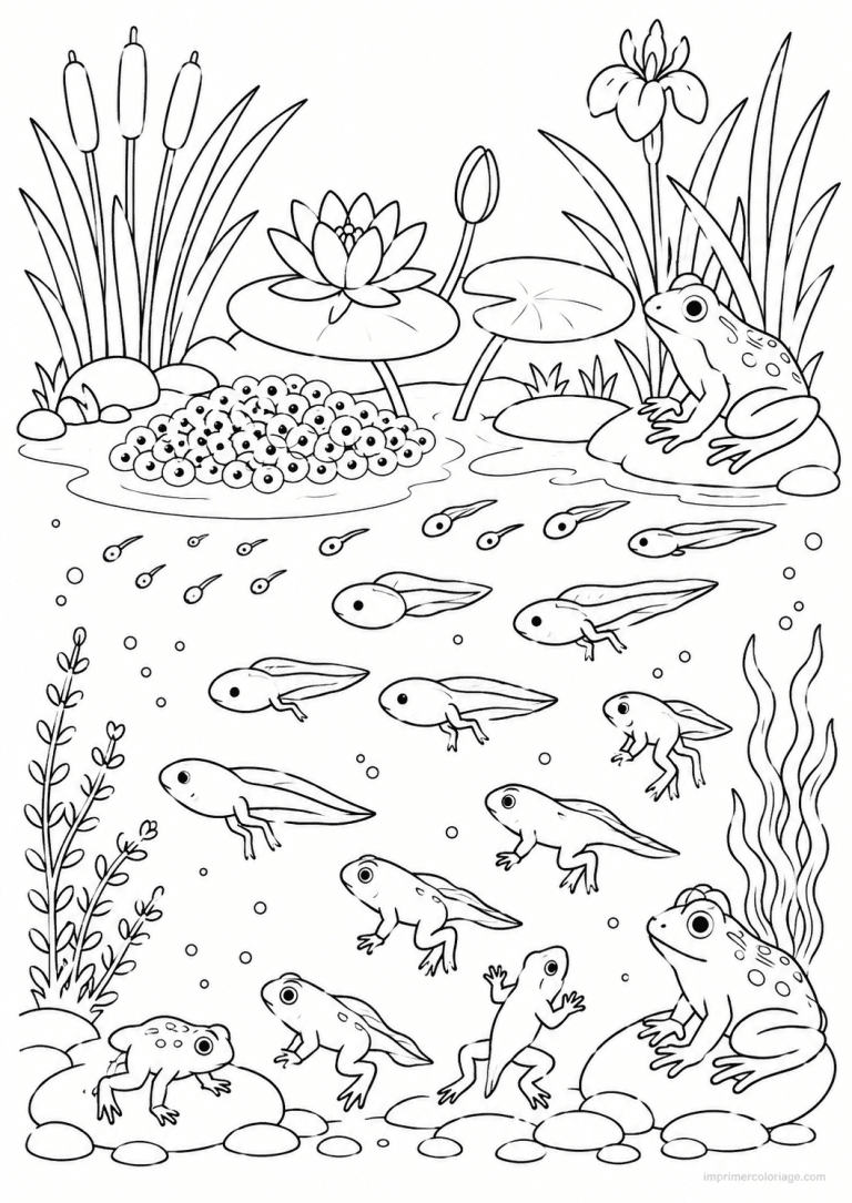 coloriage grenouille cycle vie tetards mare - dessin gratuit &agrave; imprimer