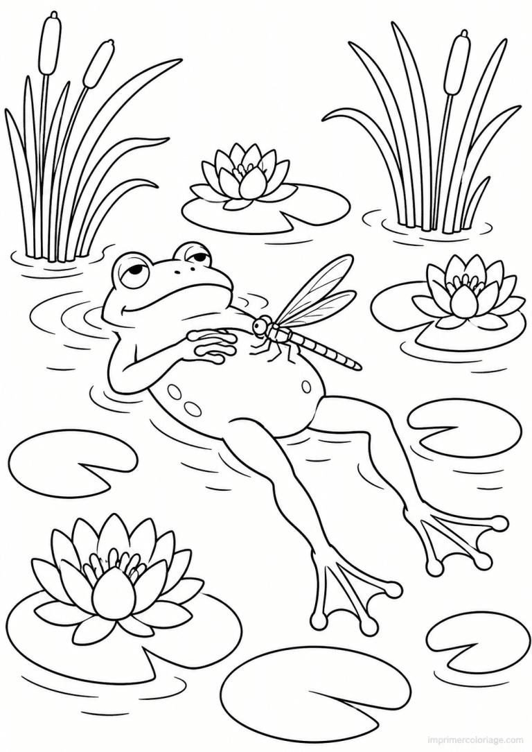 coloriage grenouille flotte dos libellule - dessin gratuit &agrave; imprimer