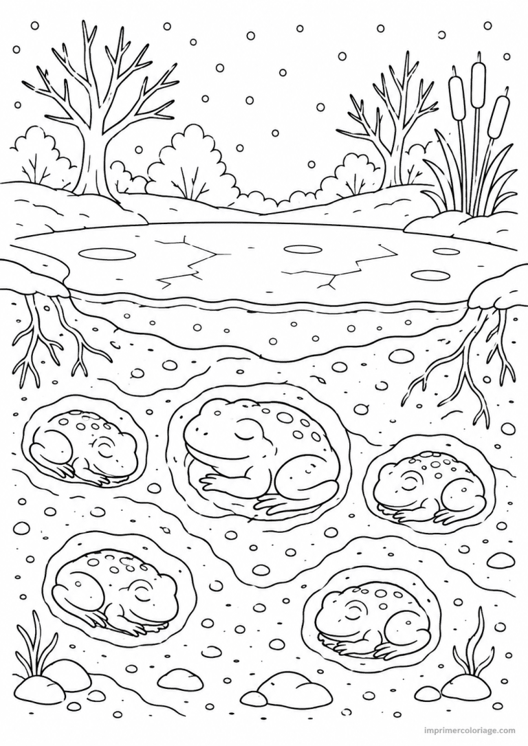 coloriage grenouille hibernation boue hiver - dessin gratuit &agrave; imprimer