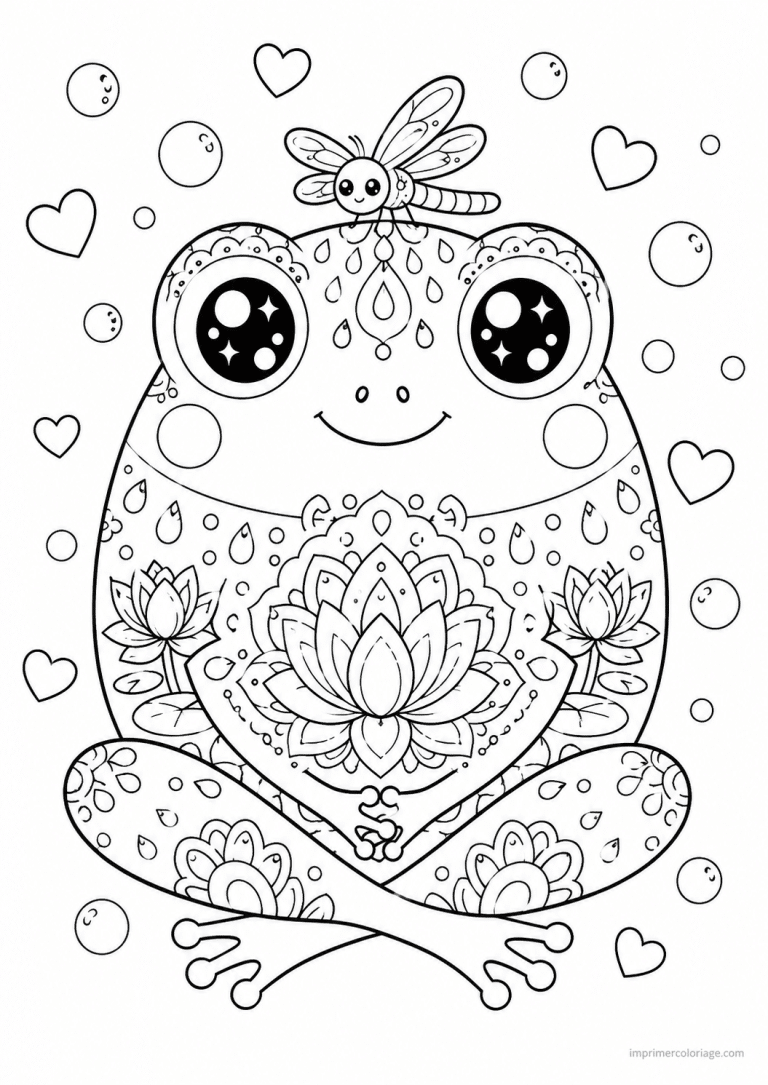 coloriage grenouille kawaii mandala libellule - dessin gratuit &agrave; imprimer