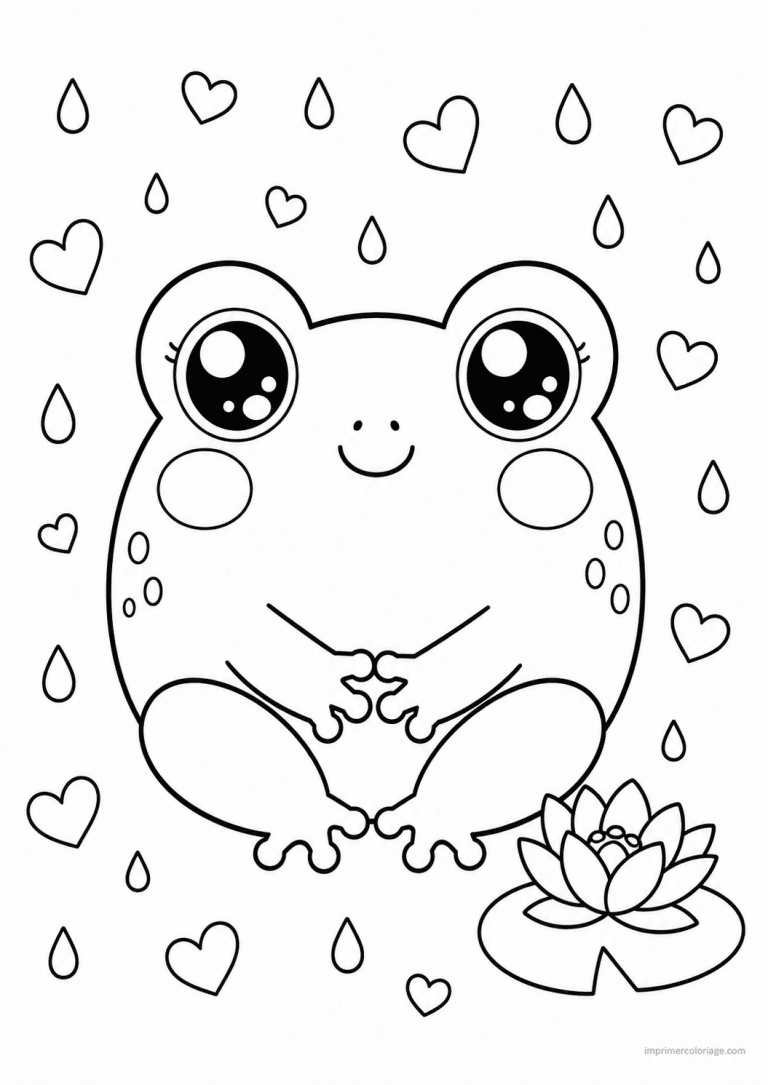 coloriage grenouille kawaii ronde coeurs - dessin gratuit &agrave; imprimer