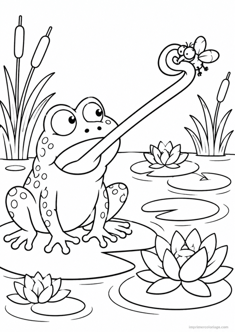 coloriage grenouille langue attrape mouche - dessin gratuit &agrave; imprimer
