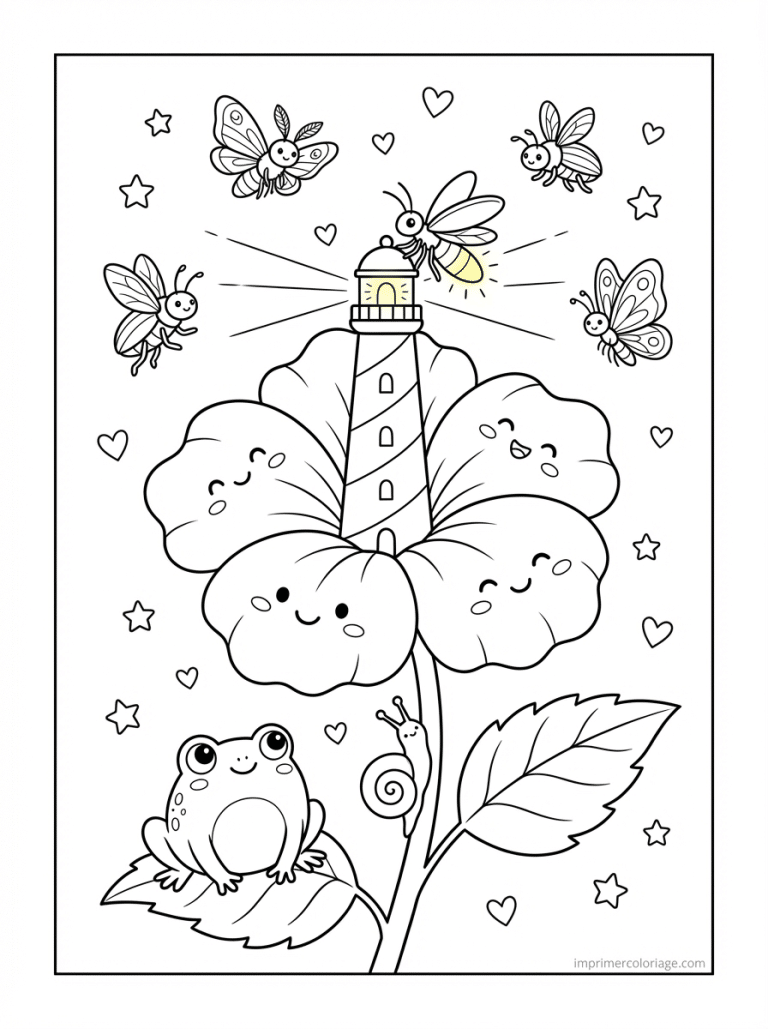 coloriage hibiscus cute phare luciole - dessin gratuit &agrave; imprimer
