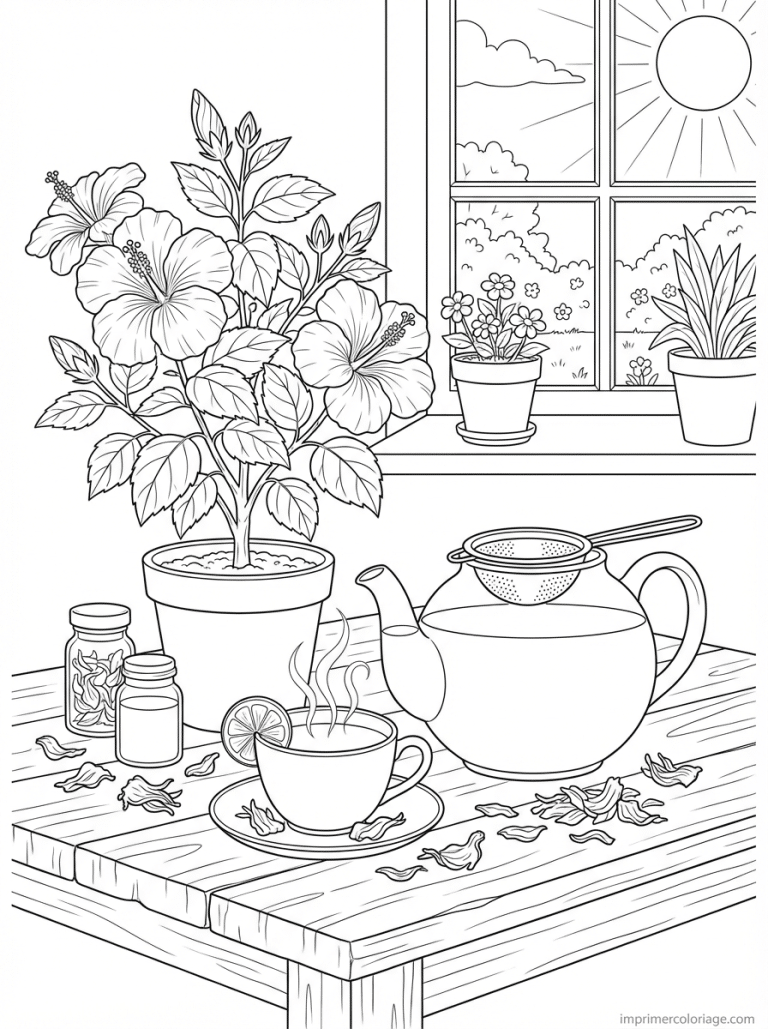 coloriage hibiscus the tisane tasse - dessin gratuit &agrave; imprimer