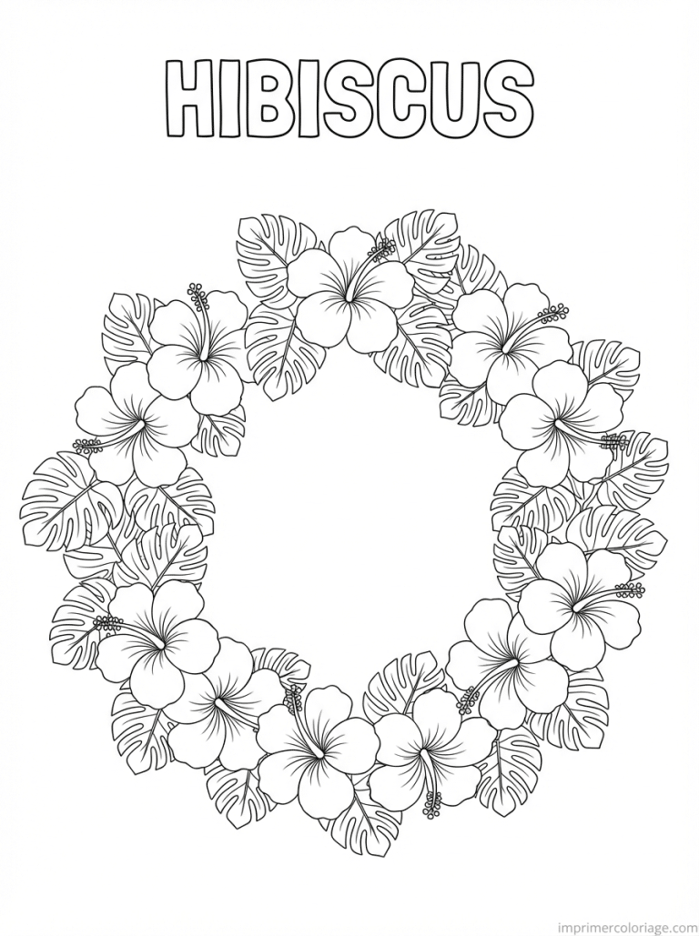 coloriage hibiscus titre couronne lei - dessin gratuit &agrave; imprimer