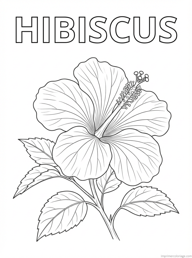 coloriage hibiscus titre fleur - dessin gratuit &agrave; imprimer