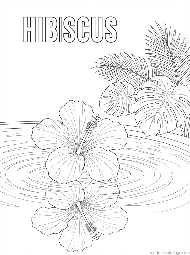 coloriage hibiscus titre flotte eau - dessin gratuit &agrave; imprimer