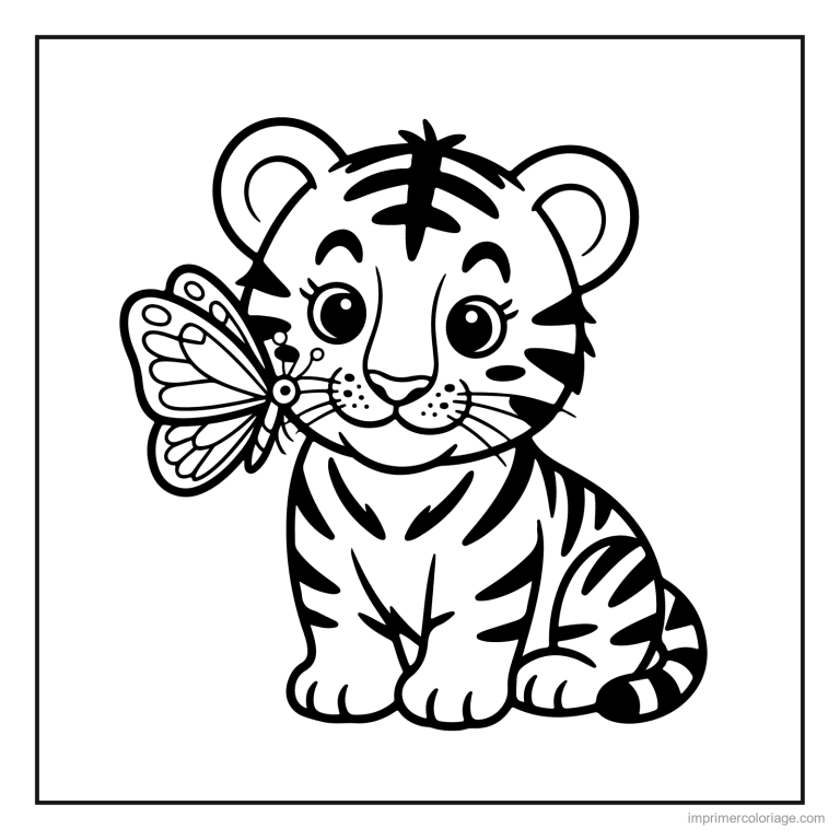 coloriage jungle bebe tigre et le papillon à imprimer coloriage jungle bebe tigre et le papillon - dessin gratuit à imprimer