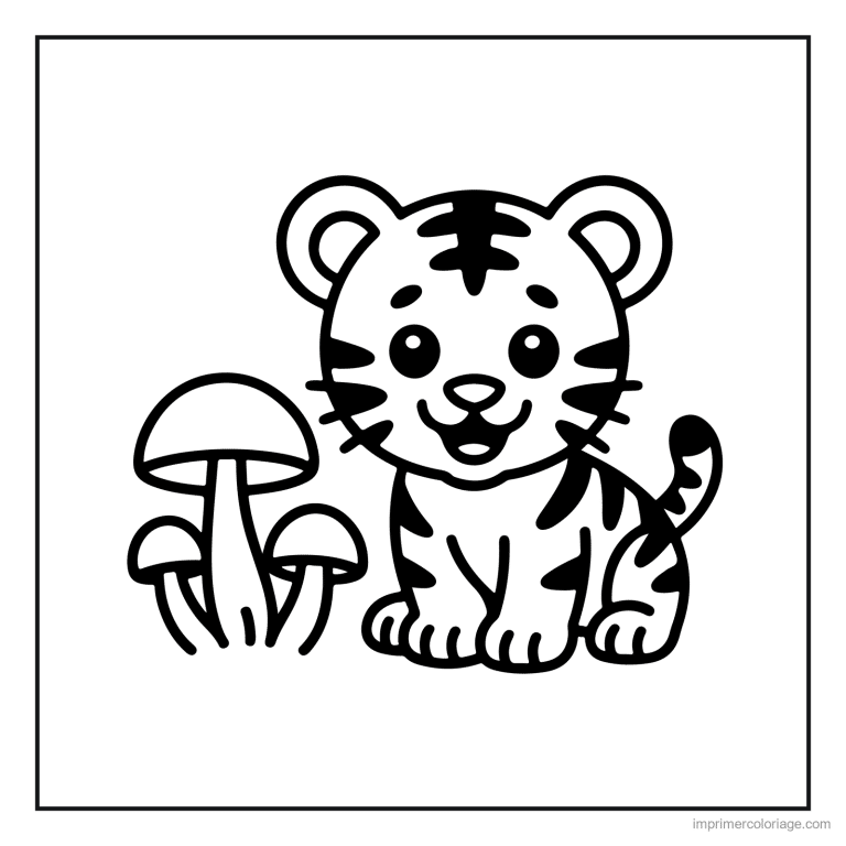 coloriage jungle bebe tigre et les champignons à imprimer coloriage jungle bebe tigre et les champignons - dessin gratuit à imprimer