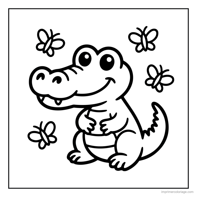 coloriage jungle crocodile et les papillons à imprimer coloriage jungle crocodile et les papillons - dessin gratuit à imprimer