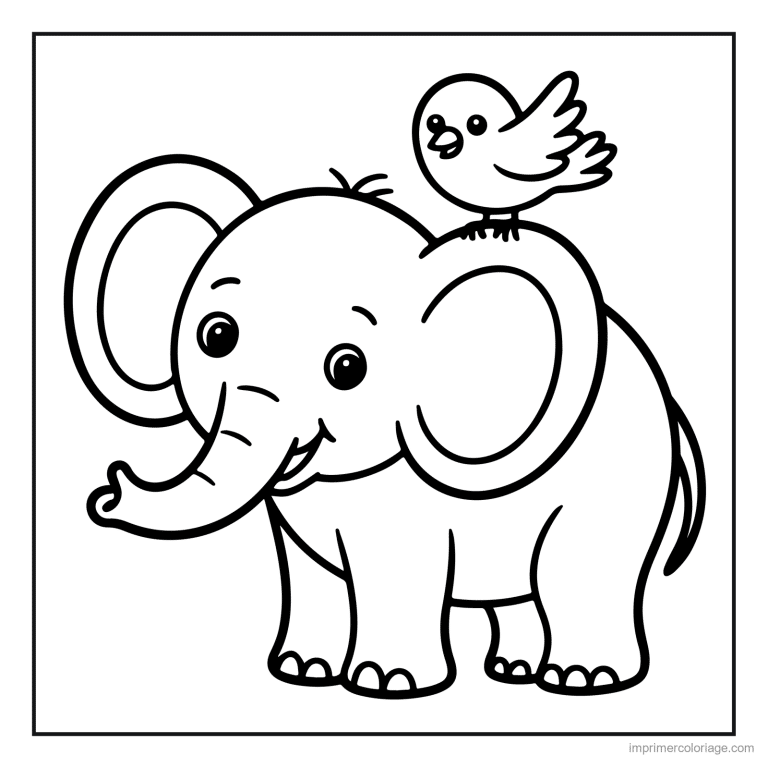 coloriage jungle elephant et l oiseau à imprimer coloriage jungle elephant et l oiseau - dessin gratuit à imprimer