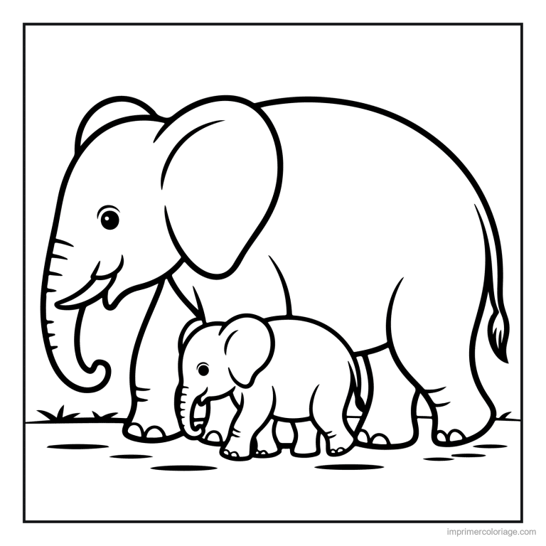 coloriage jungle elephant et son elephanteau à imprimer coloriage jungle elephant et son elephanteau - dessin gratuit à imprimer