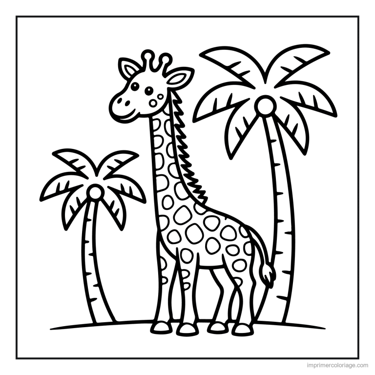 coloriage jungle girafe et le palmier à imprimer coloriage jungle girafe et le palmier - dessin gratuit à imprimer