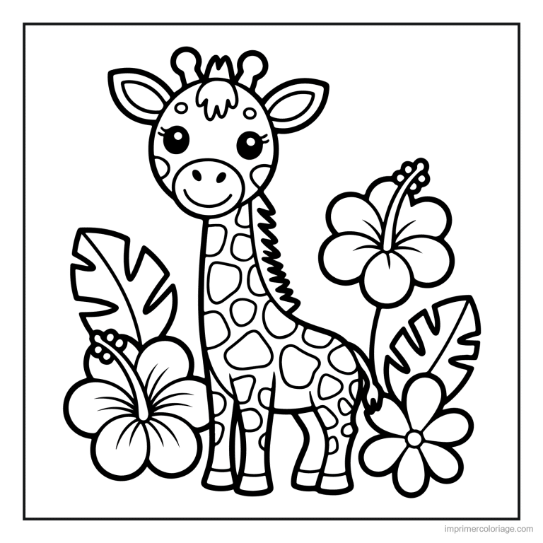 coloriage jungle girafe et les fleurs à imprimer coloriage jungle girafe et les fleurs - dessin gratuit à imprimer