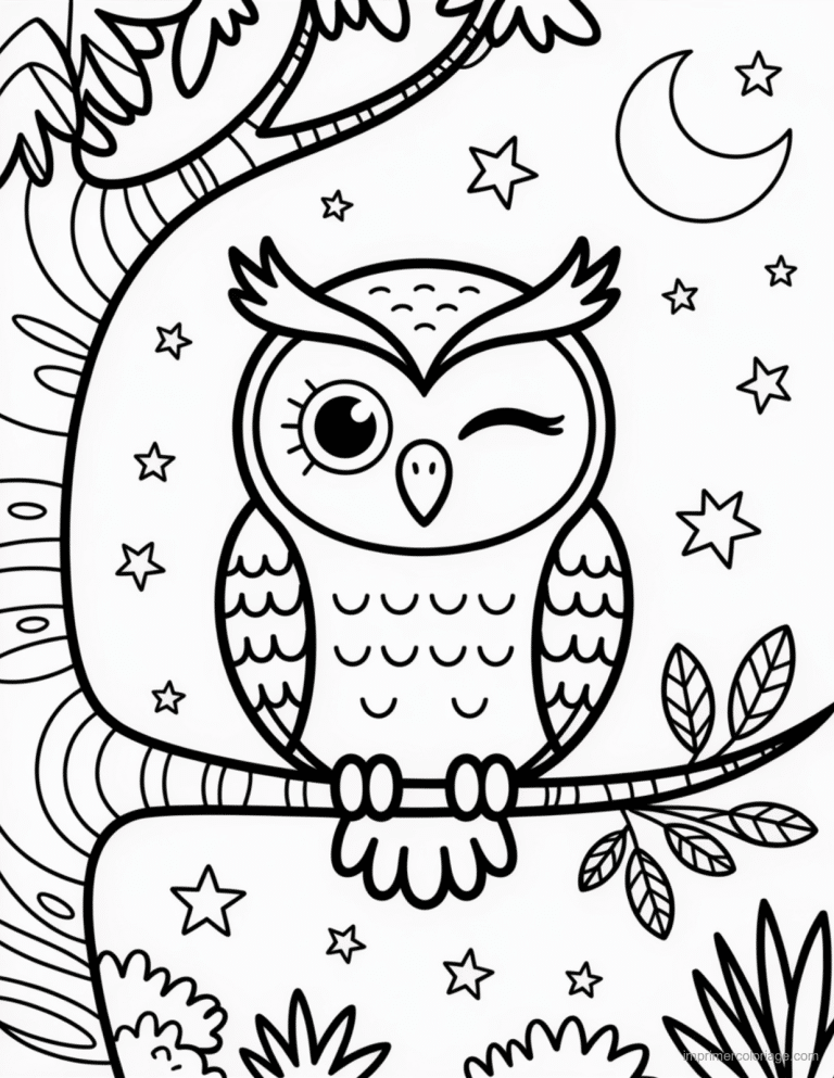 coloriage jungle hibou sous la lune à imprimer coloriage jungle hibou sous la lune - dessin gratuit à imprimer
