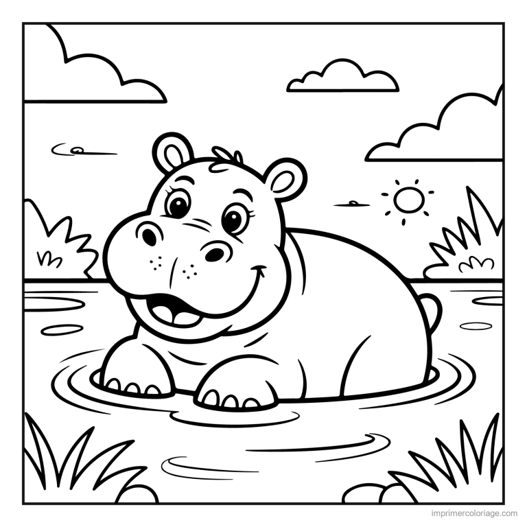 coloriage jungle hippopotame dans l eau à imprimer coloriage jungle hippopotame dans l eau - dessin gratuit à imprimer