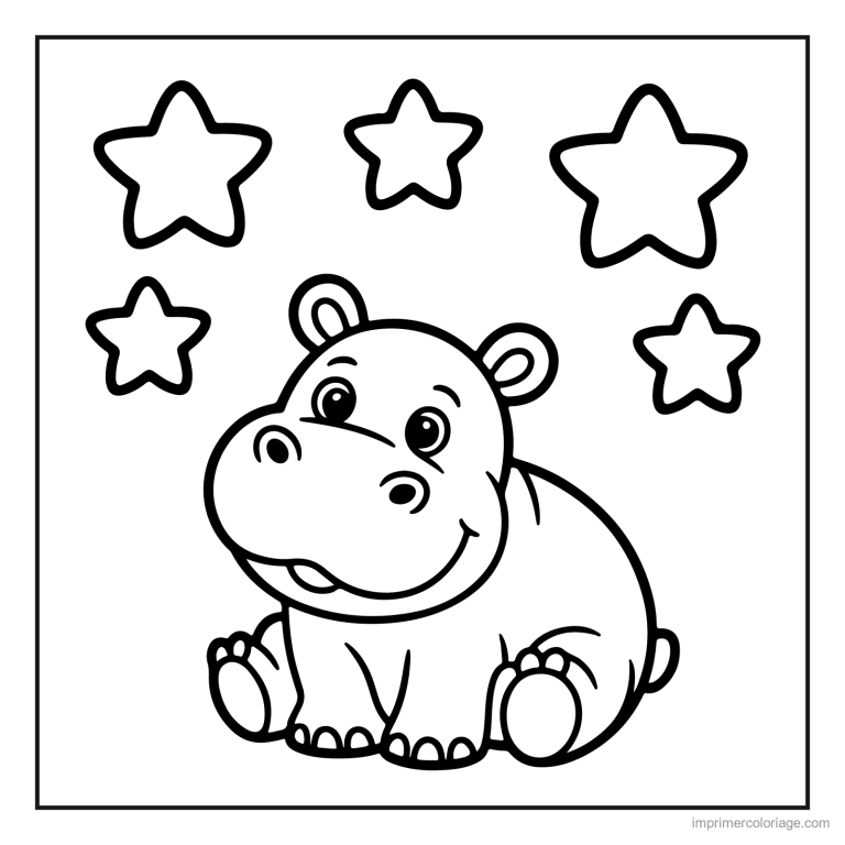 coloriage jungle hippopotame et les etoiles à imprimer coloriage jungle hippopotame et les etoiles - dessin gratuit à imprimer