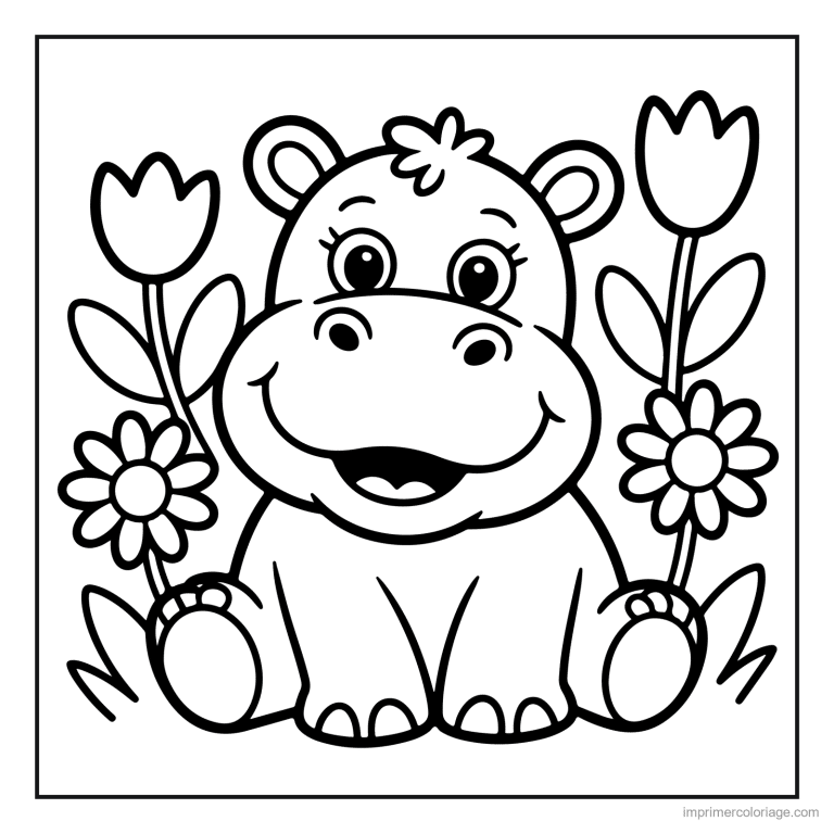coloriage jungle hippopotame et les fleurs à imprimer coloriage jungle hippopotame et les fleurs - dessin gratuit à imprimer