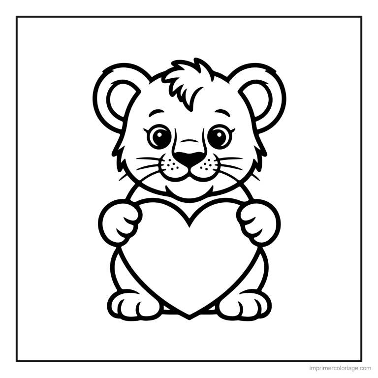 coloriage jungle lionceau avec un coeur à imprimer coloriage jungle lionceau avec un coeur - dessin gratuit à imprimer