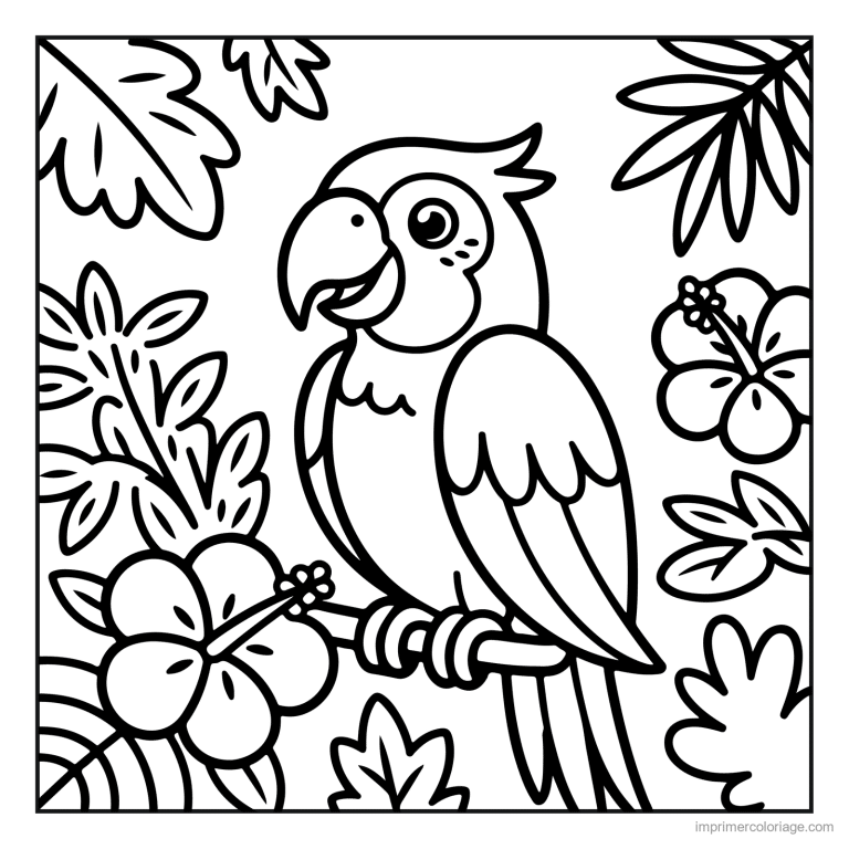 coloriage jungle perroquet sur sa branche à imprimer coloriage jungle perroquet sur sa branche - dessin gratuit à imprimer
