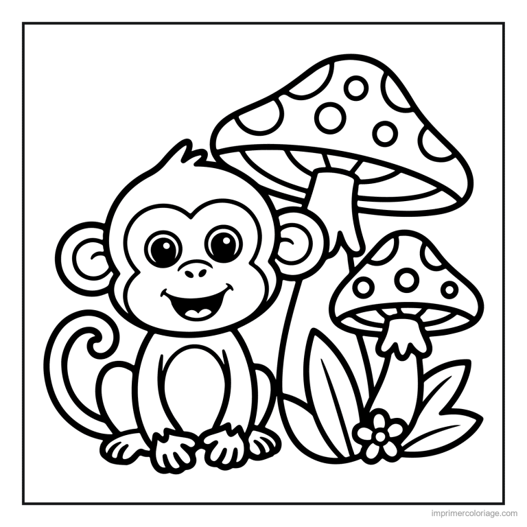 coloriage jungle singe et les champignons à imprimer coloriage jungle singe et les champignons - dessin gratuit à imprimer