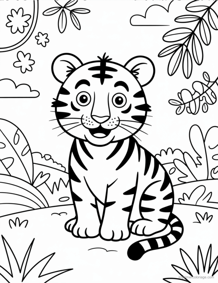 coloriage jungle tigre assis dans la jungle à imprimer coloriage jungle tigre assis dans la jungle - dessin gratuit à imprimer