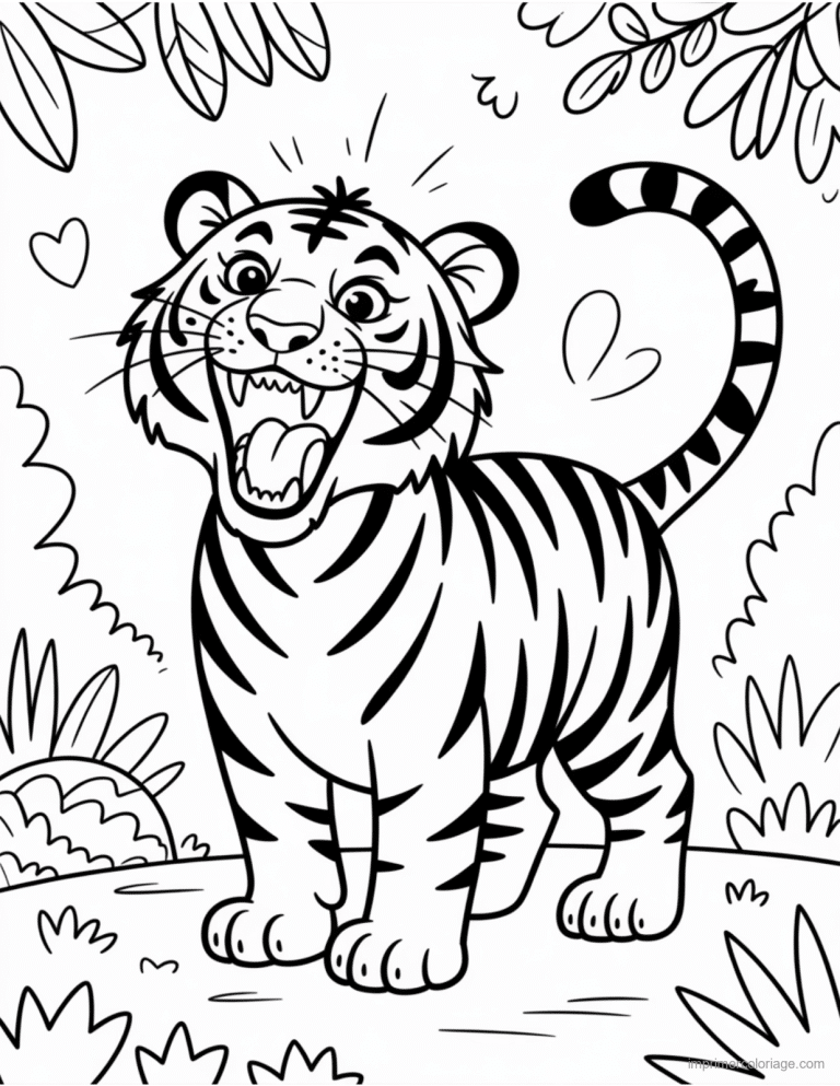 coloriage jungle tigre qui rugit à imprimer coloriage jungle tigre qui rugit - dessin gratuit à imprimer