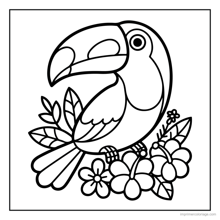 coloriage jungle toucan et les fleurs à imprimer coloriage jungle toucan et les fleurs - dessin gratuit à imprimer