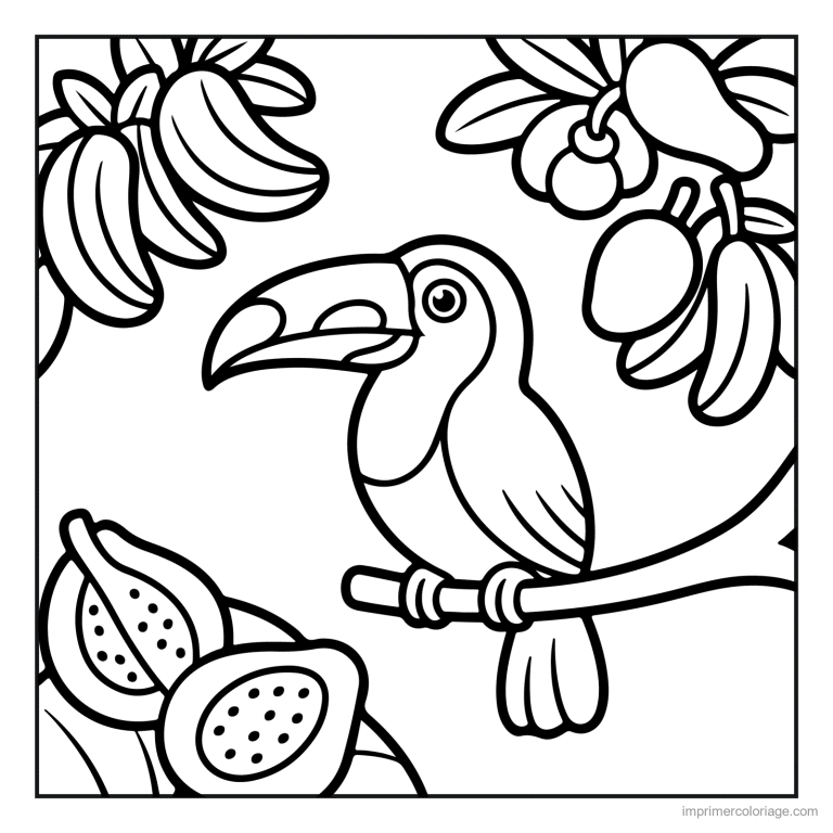 coloriage jungle toucan et les fruits à imprimer coloriage jungle toucan et les fruits - dessin gratuit à imprimer