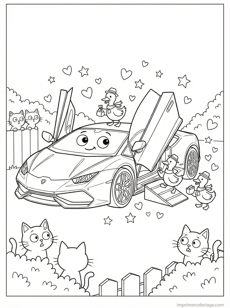 coloriage lamborghini cute canards famille - dessin gratuit &agrave; imprimer