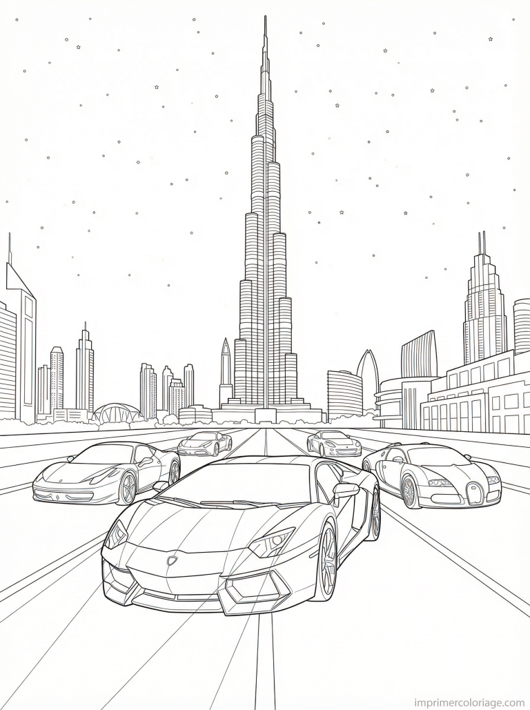 coloriage lamborghini dubai nuit burj - dessin gratuit &agrave; imprimer