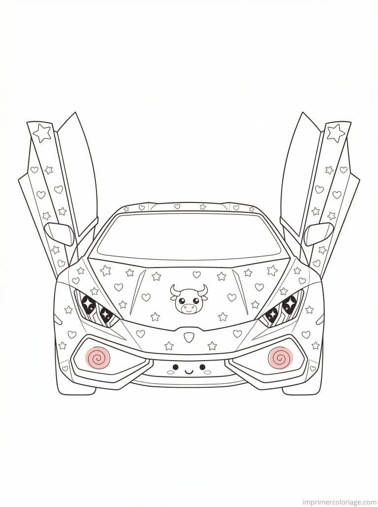 coloriage lamborghini kawaii taureau coeurs - dessin gratuit &agrave; imprimer