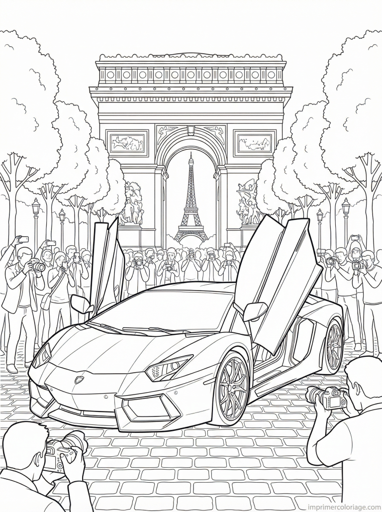 coloriage lamborghini paris salon tour eiffel - dessin gratuit &agrave; imprimer