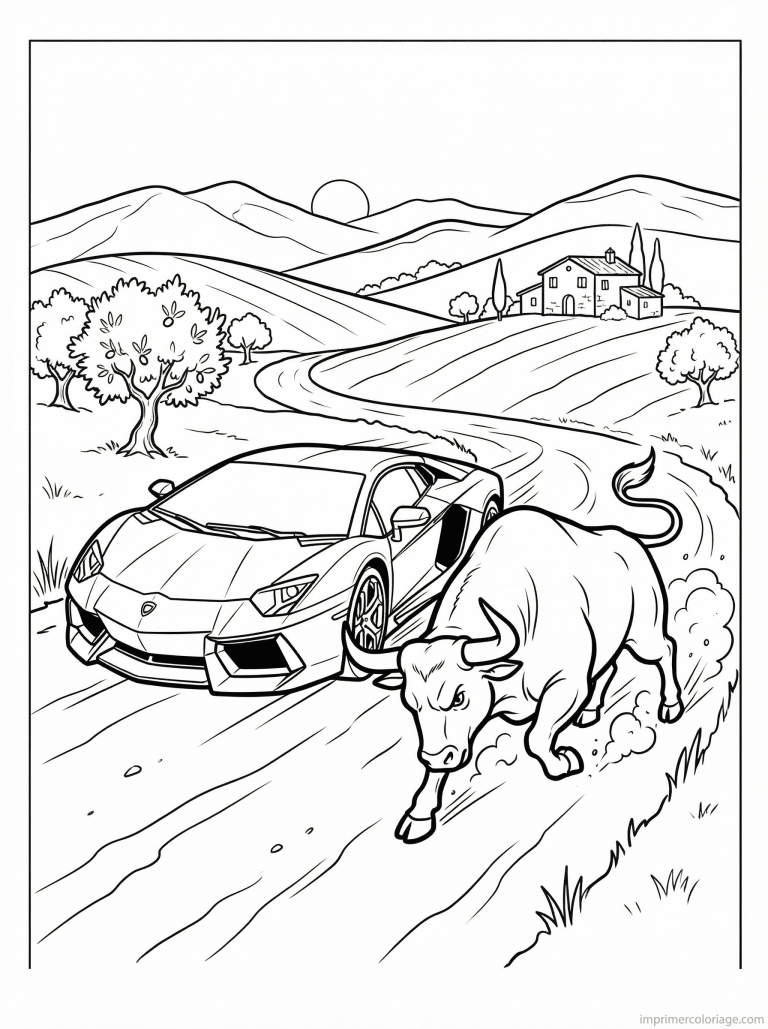 coloriage lamborghini taureau campagne - dessin gratuit &agrave; imprimer