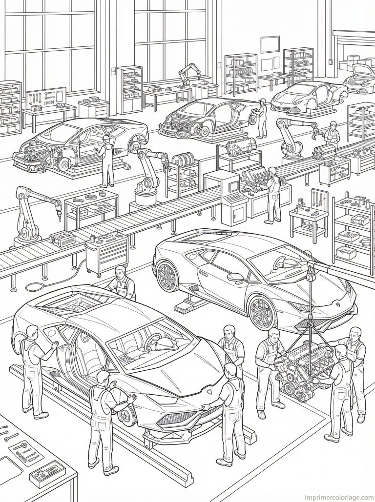 coloriage lamborghini usine assemblage moteur - dessin gratuit &agrave; imprimer