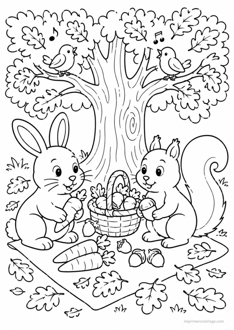 coloriage lapin animaux ecureuil pique nique - dessin gratuit &agrave; imprimer