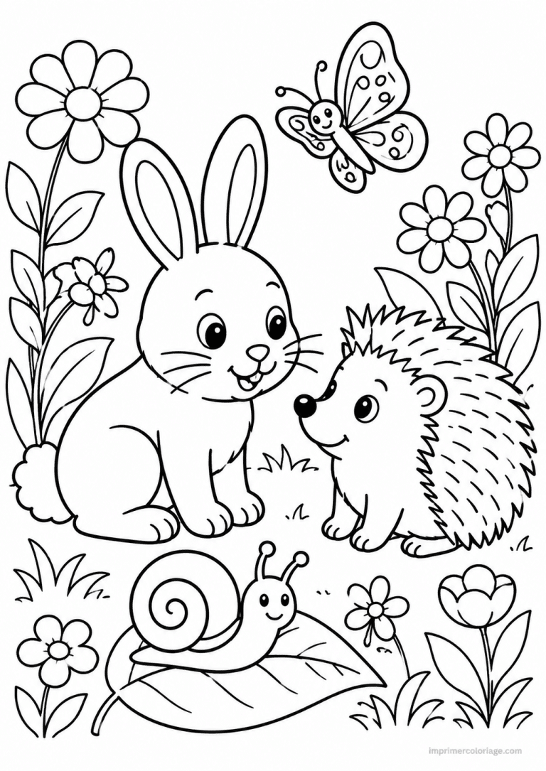 coloriage lapin animaux herisson escargot papillon - dessin gratuit &agrave; imprimer