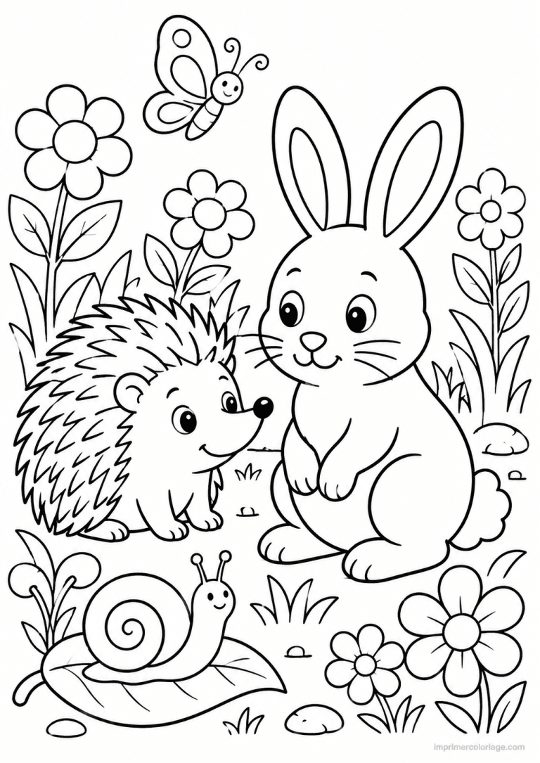 coloriage lapin animaux herisson jardin - dessin gratuit &agrave; imprimer