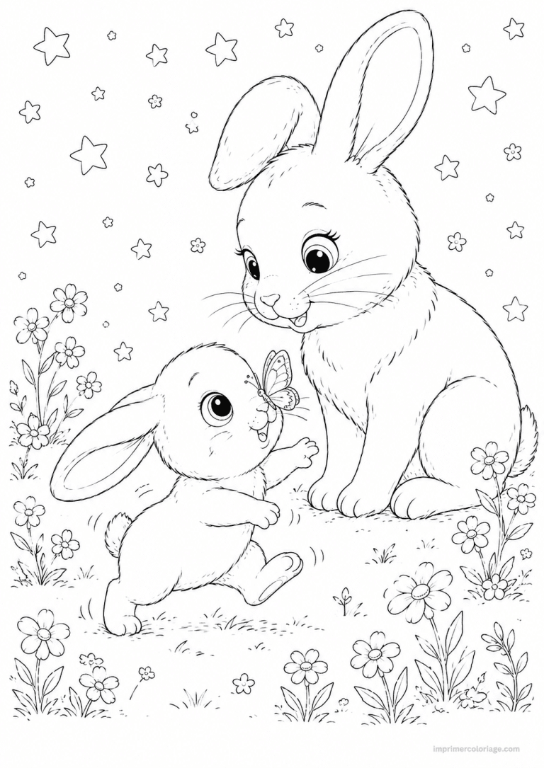 coloriage lapin cute maman bebe papillon - dessin gratuit &agrave; imprimer